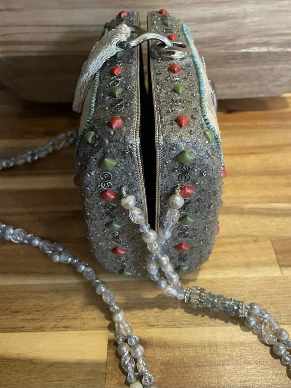 Mary Frances Floral Beaded Hobo Bag - Cream, Red, Green, Blue